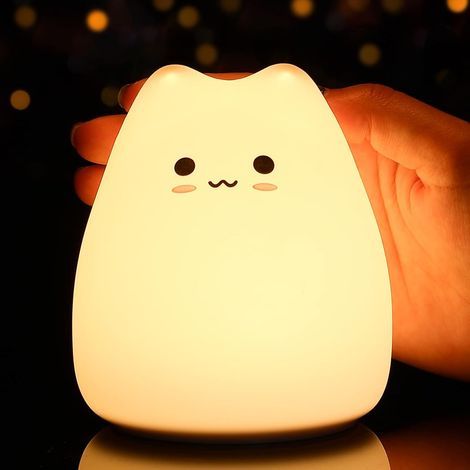 Tremdwoto Children's Night Light, Cute Battery-Powered Night Lamp for Kids' Room, Portable Soft Silicone Night Light, Birthday Gift for Girls and Boys (Cat-Battery) (1/5)