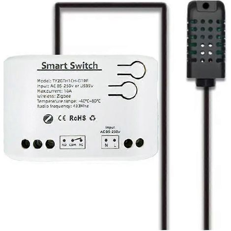 Interrupteur intelligent Tuya Zigbee à 1 voie avec capteur de température et d'humidité, application Tuya Smart Life, relais à contact sec passif 85-250 V CA (1/5)