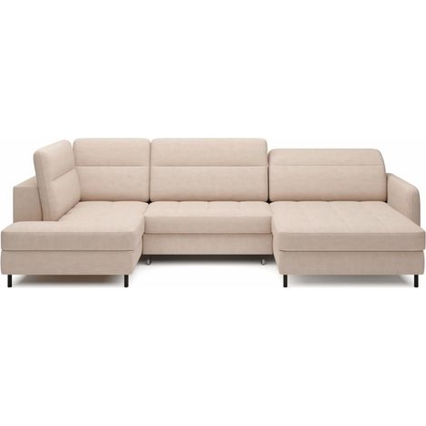 Divano ad angolo convertibile BERTHO 306 cm beige crema in ciniglia – Angolo destro con contenitore (1/5)