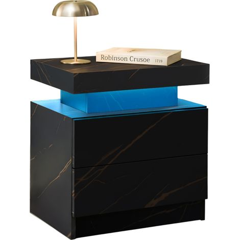 Lot de 2 tables de chevet LED avec 2 tiroirs, éclairage multicolore réglable, rangement compact pour chambre ou salon, noir et doré moderne - CHICFURN (1/5)