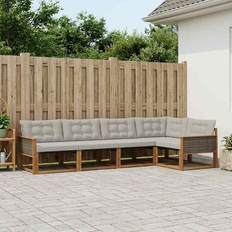 vidaXL Set di divani da esterno 5 pcs Naturale e Grigio Chiaro (1/5)