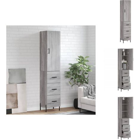 Highboard Grau Sonoma 34,5x34x180 cm Holzwerkstoff - Sideboard - Hochschrank - Wohnraumgestaltung - Aufbewahrungslösung - Grau Sonoma (1/5)