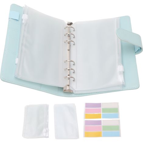 Carnet budget A6 bleu, reliure à anneaux avec poche zippée, étui en cuir PU, livre de comptes enveloppes de cash, carnet de budget personnel (1/5)