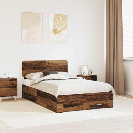 vidaXL Bettrahmen mit Kopfteil Altholz 120 x 190 cm Holzwerkstoff (1/5)