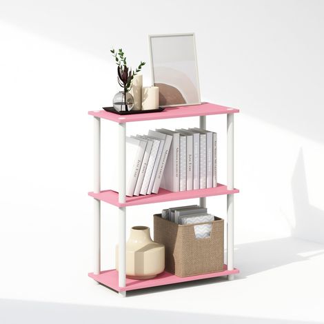 Étagère, Bibliothèque À 3 Niveaux avec Présentoir Compact Multifonctionnel, 29,5 x 60 x 75 cm, Idéale pour Le Salon, La Chambre Ou Le Bureau, Rose/Blanc. (1/5)