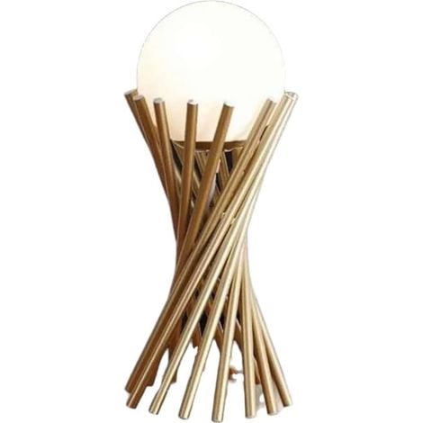 Lampada da Tavolo Minimalista dorata con Sfera in Vetro Bianco Design Elegante per Illuminare e Decorare Spazi Interni Adatta a Comodini Scrivanie e Tavolini Altezza 36 cm