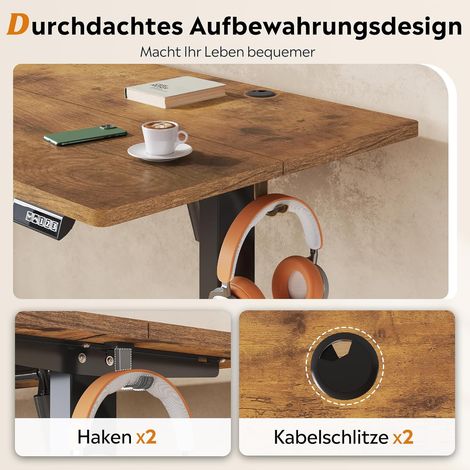 Bureau réglable en hauteur électrique, 120 × 60 cm, mécanisme silencieux, hauteur réglable de 72 à 120 cm, bureau ergonomique assis-debout pour le travail au bureau et à domicile, marron