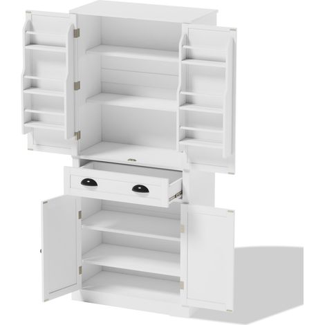 ELVMI Buffet de Cuisine Haut avec 4 Portes, 1 Tiroir et 4 Étagères Réglables pour Cuisine en MDF 80 x 40 x 182 cm Blanc (1/4)