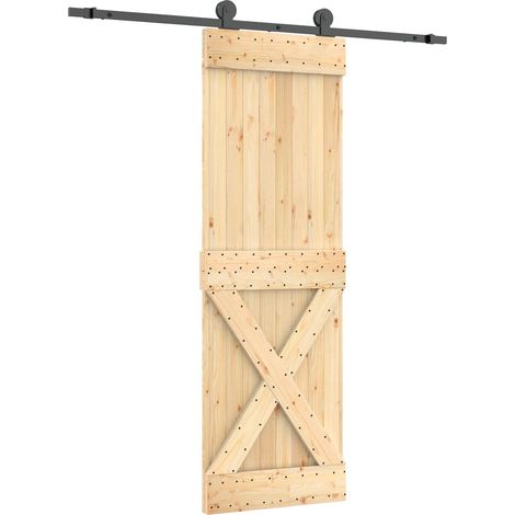 Sliding Door Natural and Black 70 x 210 cm Solid Pine Wood vidaXL (1/5)