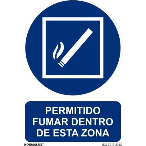 Señal que indica Permitido Fumar Dentro de Esta Zona, con tintas UV de 210 x 300 mm SEKURECO 210 x 300 mm Clase B (PVC 0'7 mm)