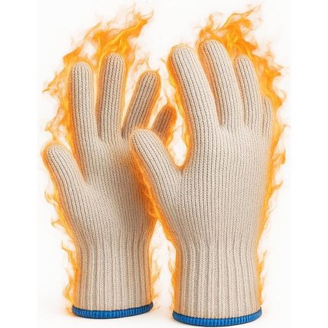 Gant Four Anti Chaleur, 1Paire Gant Barbecue, Résistant à Chaleur Coton Tricoté Épais Pour Friteuse à Air, Barbecue, Jardinage (1/5)