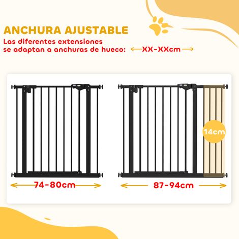 Barrière de sécurité pour chiens de 74 à 94 cm avec extension, fixation par pression et double verrouillage, noire (1/5)