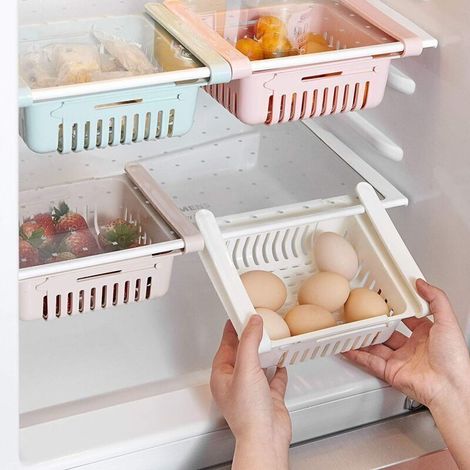 Rangement réfrigérateur escamotable avec tiroir organisateur – Lot de 4 boîtes en plastique rigide transparent pour optimiser l’espace (1/4)