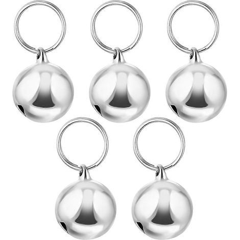 POPETPOP Lot de 5 clochettes pendantes de 18 mm - Clochettes de Noël - Accessoires pour animaux de compagnie (chats, chiens, oiseaux, faune sauvage) - Argenté (1/4)