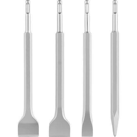 Mophorn Juego de Cinceles SDS Plus, 4 Piezas, Accesorios para Martillo Perforador, Incluye Cinceles Planos y de Punta para Herramientas Eléctricas, Adecuados para Azulejos, Hormigón y Mampostería (1/5)