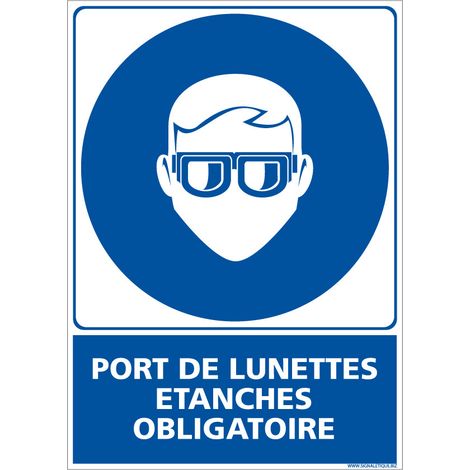 Panneau Obligation Port de Lunettes Étanches - Signalisation EPI - Adhésif - 150 x 210 mm - Conforme ISO 7010 (1/5)