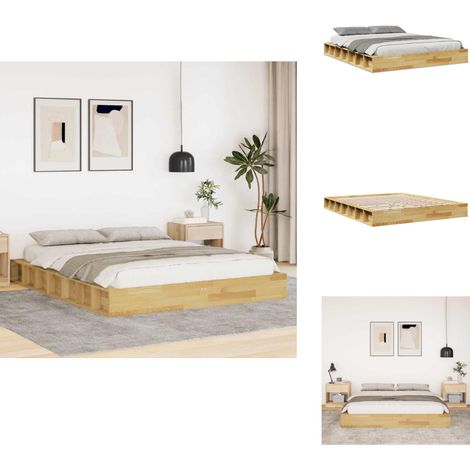 Cadre de lit sans matelas 140x190 cm bois massif de chêne - Cadre De Lit - Cadres De Lit - Meuble De Chambre À Coucher - Lit (1/5)