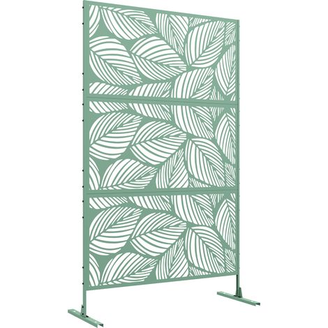 Outsunny 6.5FT Metal Outdoor Privacy Screen Panel w/ Stand, Leaf Style