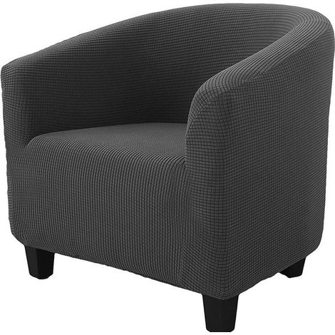Housse de Fauteuil Chesterfield Jacquard Couleur Unie 1 Place Extensible Gris Foncé (1/4)