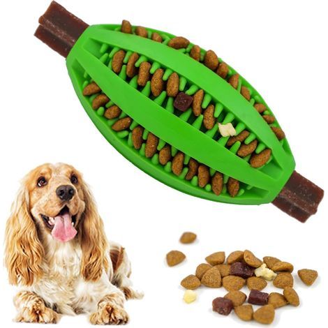 Dog Treat Dispenser Toy Ball, Durable Dog Rugby Rubber Toy, Puzzle Toys for Puppy Small Medium and Large Dog Teeth Cleaning, Bite Resistant-Fun to Chew, Chase & Fetch
