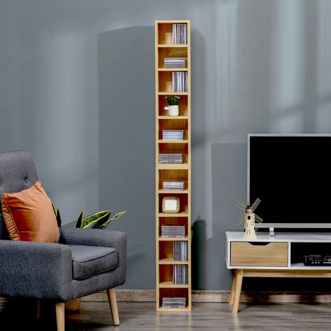 Lot de 2 étagères colonnes Armoire de Rangement CD-DVD 6 + 6 Compartiments dim. 21L x 19l x 88H cm capacité Max. 160 CD Coloris hêtre