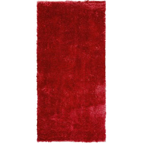 Alfombra roja 80 x 150 cm poliéster hecho a mano pelo largo Evren (1/5)