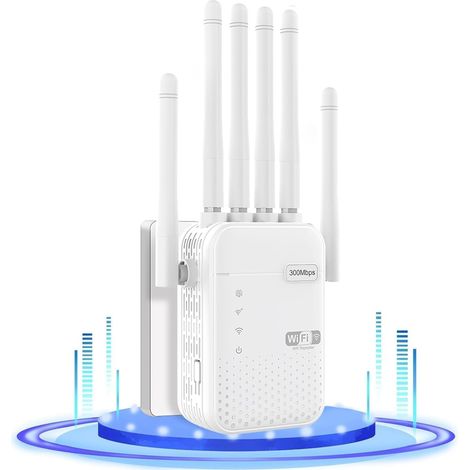 Répéteur WiFi, Amplificateur Wi-Fi, Couverture 630 m², 6 Antennes Haute Puissance, Installation WPS 1 Clic, 2 Ports Ethernet, 3 Modes (Répéteur/Routeur/Point d'Accès) (1/5)