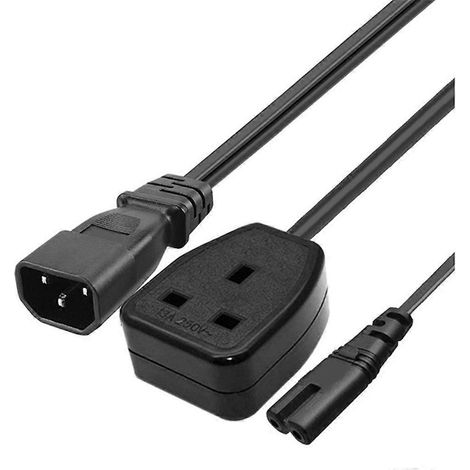 Câble adaptateur secteur IEC320 C14 mâle vers C7 femelle et prise, 32 cm (12,6 pouces)