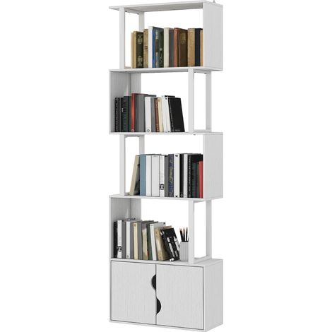 Bibliothèque à 5 niveaux meuble de rangement avec étagères et placard double porte 60 x 23,8 x 179,2 cm blanc (1/5)