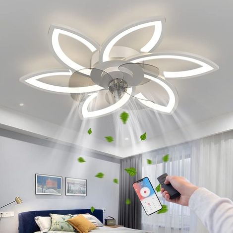 Ventilateur de Plafond avec Lumière, Moderne Fleur Ventilateur de Plafond avec éclairage, Sourdine Dimmable Ventilateur LED avec Télécommande/APP pour Salon Chambre, Minuterie, Blanc (1/5)