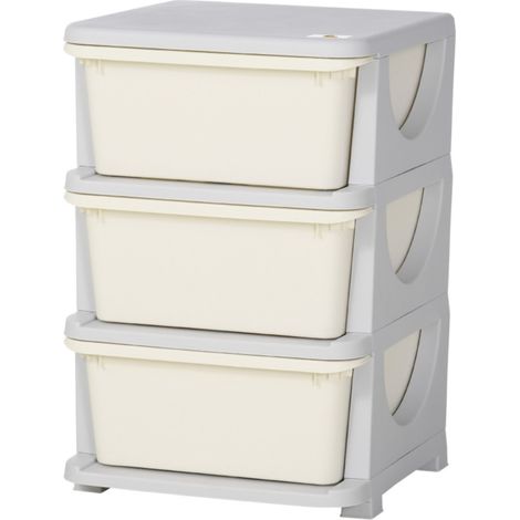 Bureau de Rangement pour Enfant avec 3 Grands Tiroirs - Bords Arrondis Sécurisés, Plastique Blanc/Crème - pour Chambre (1/5)