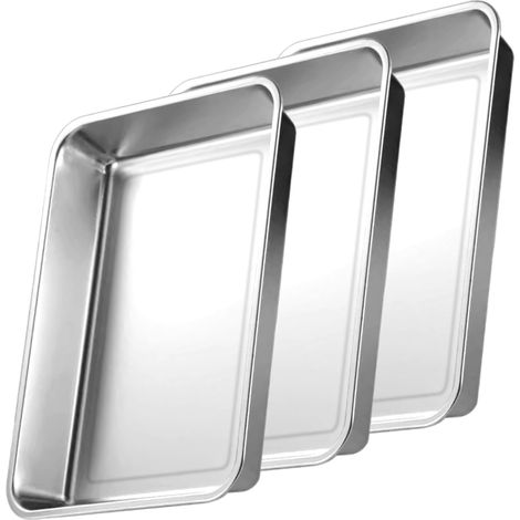 3 Pièces Plat Four Rectangulaire 40 x 30 x 4,8 cm, Plat Inox Profond en Acier, Grand Plateau pour Cuisson, Rôtir, Servir, Gratin et Lave-Vaisselle