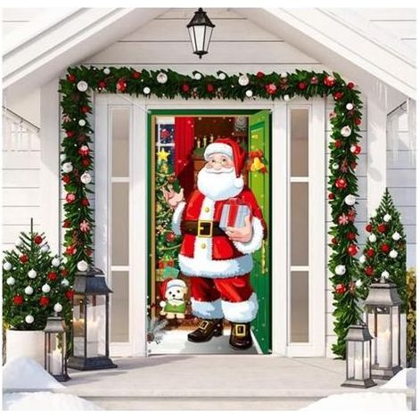 Bannière de Porte de Noël - Décoration Suspendue en Toile de Fond pour Père Noël (1/5)