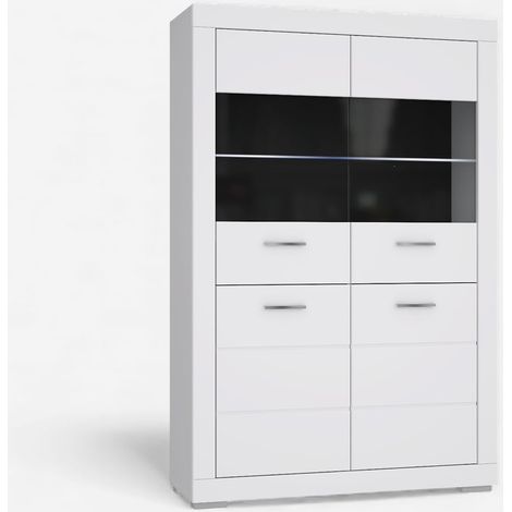 Madia alta moderna bianca con ante vetro e LED 116x176 Snow (1/5)