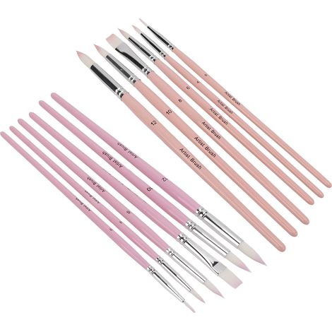 12 Pinceaux en Nylon Réutilisables pour Peinture - Set Multicolore Léger avec Manche en Bois (Rose, Violet, Hibiscus) (1/5)