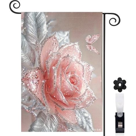 Drapeau de jardin carrelage marocain et rose 30 x 45 cm décoration terrasse et extérieur (1/5)