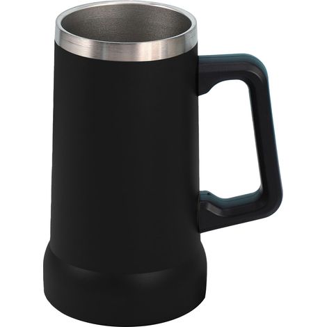 Chope à bière isotherme avec poignée - 710 ml - En acier inoxydable - Grand gobelet isotherme en métal - Né pour la fête de la bière (bleu marine) (noir) (1/5)