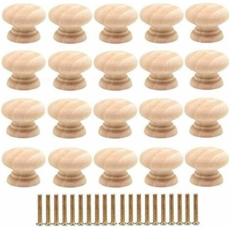 Pack de de 20 Boutons de Tiroir Ronds de 35mm , XU,en Bois - Poignées pour Portes d'Armoires avec Vis - (1/4)