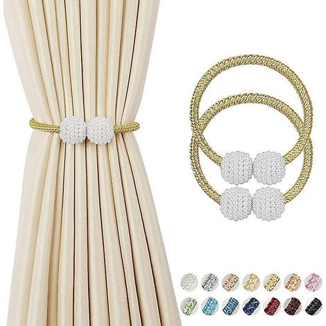 magnetische Raffhalter (Gold) – 42 cm lange magnetische Perlen-Raffhalter, Gardinenclips im europäischen Stil, Schlaufen (1/5)