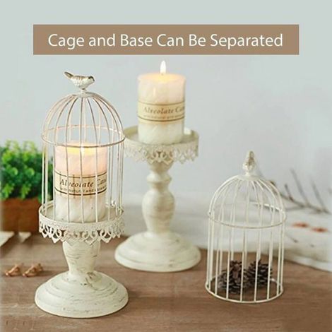 Chandelier à cage à oiseaux vintage - - Décoratif pour tables de mariage - Fer forgé - Finition mate - Ivoire (1/4)