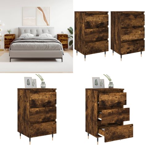 Nachttische 2 Stk. Räuchereiche 40x35x69 cm Holzwerkstoff - Nachttisch - Wohnzimmermöbel - Beistelltisch - Holzwerkstoff - Massivholz - Home & Living (1/5)