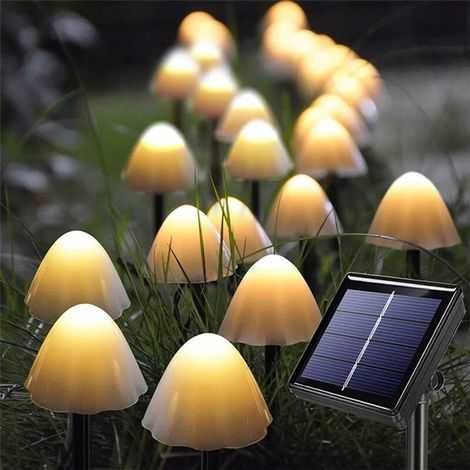 Lampe solaire de jardin en forme de champignon à 12 LED, éclairage extérieur, lampe LED blanc chaud-AquaForge