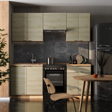 Cucina componibile Fame-Line, Pannello in rovere/rovere goldkraft, 200 cm senza piano di lavoro, Vicco