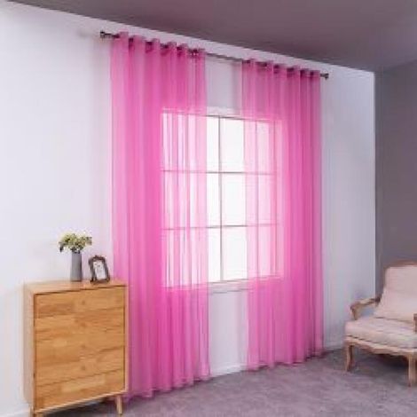 Dos cortinas semitransparentes perforadas, ligeras y transpirables, ideales para decorar dormitorios, salones, etc., de 140 x 230 cm, color rosa oscuro. (1/5)