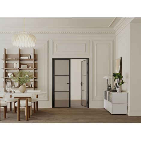 Blocco porta reversibile a due battenti 2 x H204 x L93 cm in Alluminio e Vetro fumé Nero - MASERU