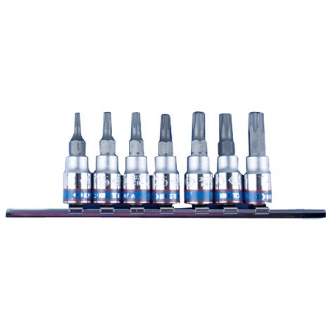 Jeu de douilles Torx 1/4'' avec trou, 7 pièces T10-740 sur rail - KY2107PR