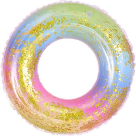 Bouée gonflable, à imprimé arc-en-ciel, à paillettes, transparente, taille 80, pour la natation en piscine.-AquaForge (1/5)