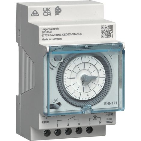 [NEUWERTIG] B-Ware Hager Hutschienen-Zeitschaltuhr EHN171 analog Wochenprogramm 1800W Gangreserve (1/2)