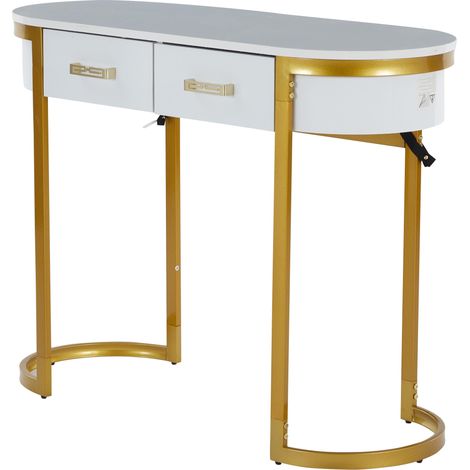 Mesa de centro minimalista moderna de 100 x 40 x 76 cm, mesita auxiliar de sofá blanca brillante y capacidad de carga de hasta 35 kg. Escritorio con 2 cajones. Ideal para salón, dormitorio, oficina y (1/5)