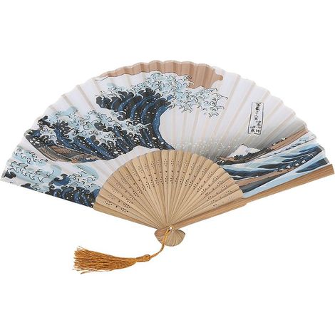 Éventail Rétro en Bambou avec Vagues Japonaises Élégantes - Décoration Maison et Bureau (1/5)